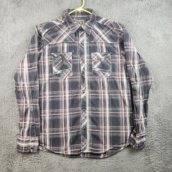 BKE Other - BKE Mens Athletic Fit Black Red Plaid Western Pearl Snap Shirt Long Sleeve Large